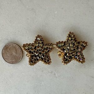 1980s Costume Crystal and Gold Star Clip-On Earrings | Vintage Star clip ons